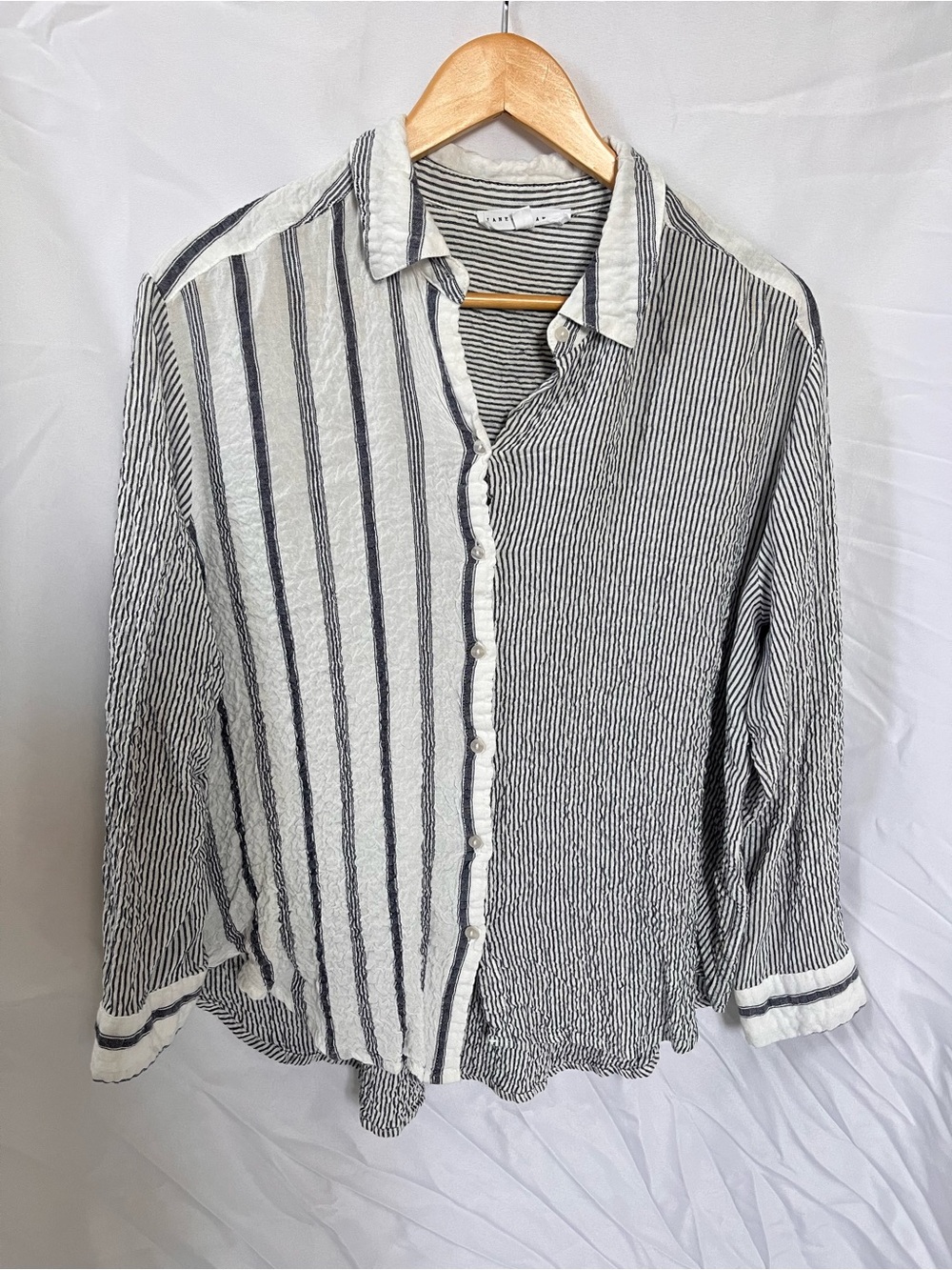 Jane and Delancey Gray and White Striped Casual Button-Down blouse